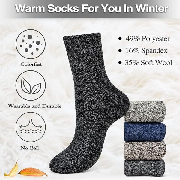 Clothclose Wool Socks - Winter Warm Wool Socks for Women Men, Soft Cozy Socks, Thick Knit Crew Socks Boot Socks for Women Men - Image 3